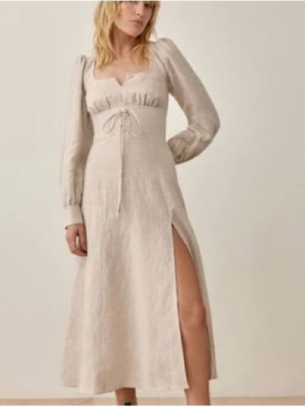 Reformation Anton Linen Dress oatmeal euc
